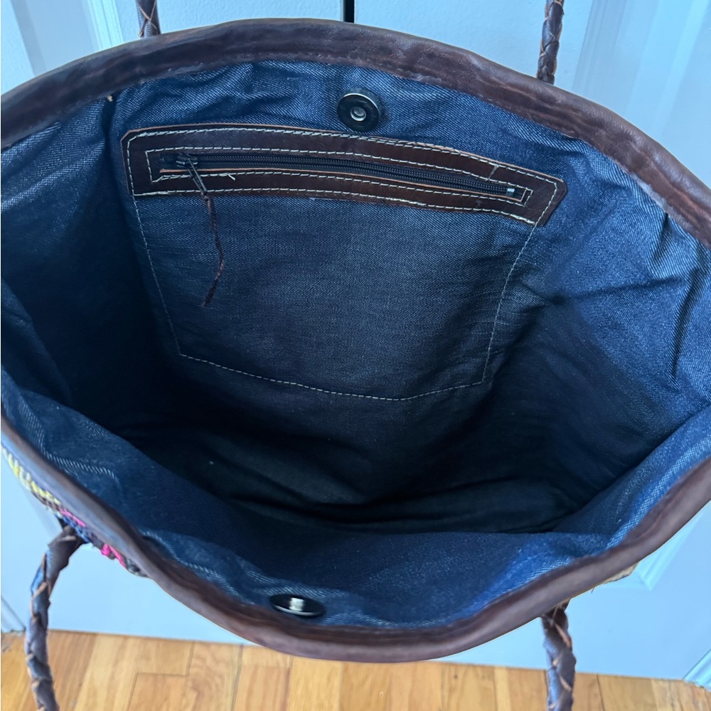 Colorful Huipil and Leather Tote - Picture 3 of 3